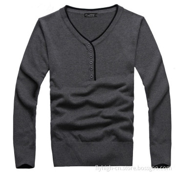 Fastener Design V-Neck Men Wool Sweater